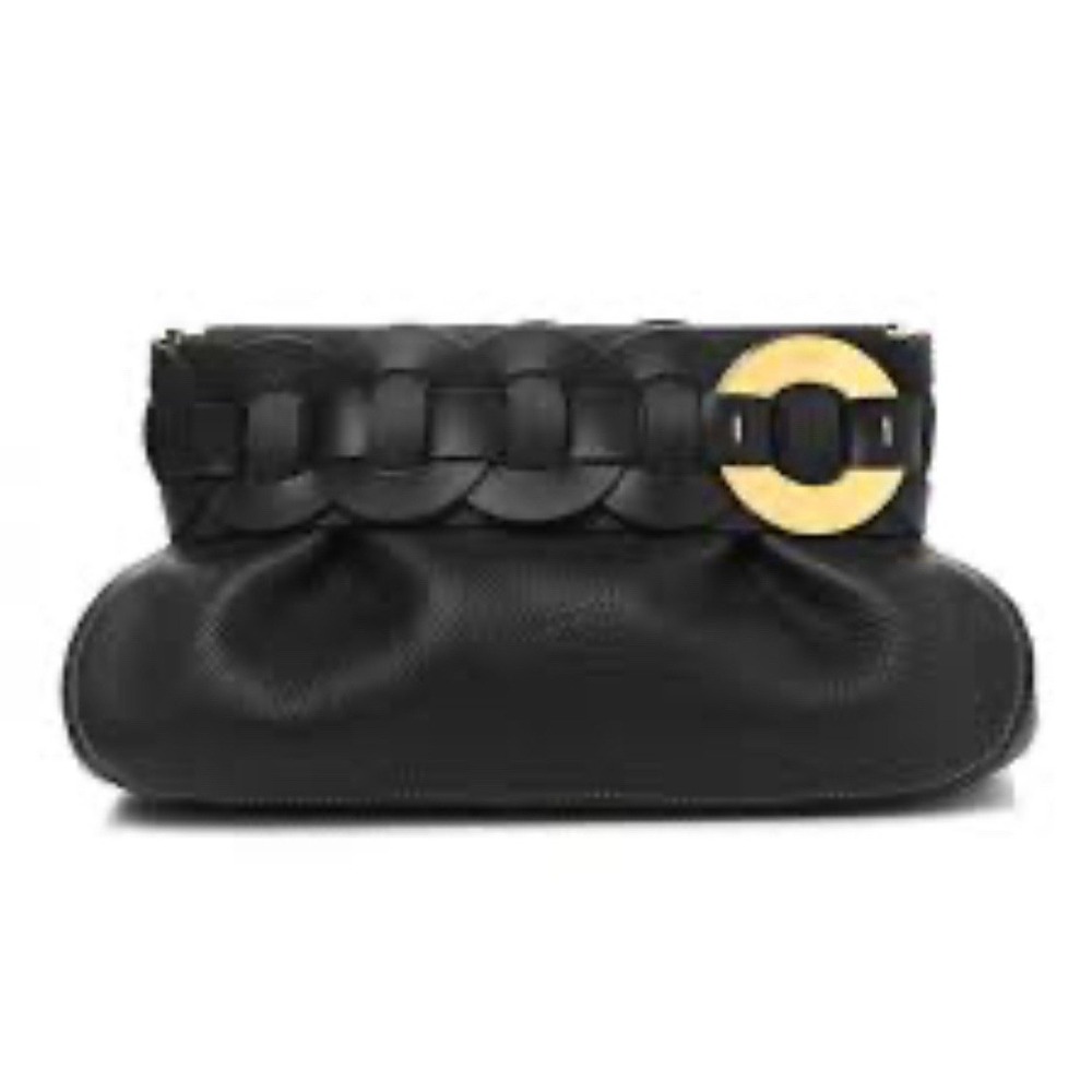 CHLOÉ Darryl Braided Leather Black Clutch Bag Purse Luxury Italian Gold-Tone